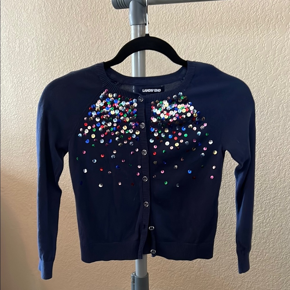 Lands' End Navy Cardigan with Multicolor Sequins
